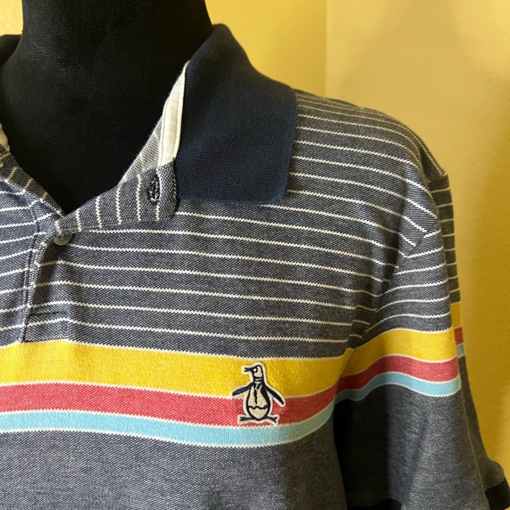 Original Penguin Men's Polo Shirt - Gray with Multicolor Stripes